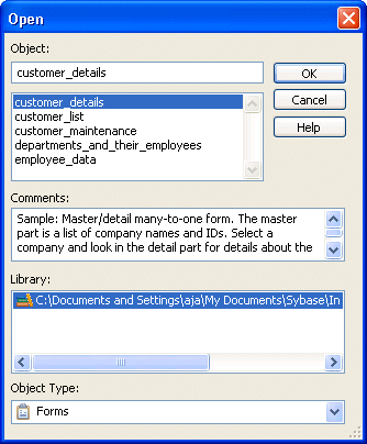 Shown is the Open dialog box. Near the bottom is a display labeled Library with the library tutor _ im _pibble highlighted. At top is a text box labeled Object with the entry attrib _  birthdays. Below it is a list of the objects in the selected library, with the attrib _ birthdays object highlighted. Next is a Comments area with a description of the object. Below the Library list is a drop down labeled Object Type with Reports selected.