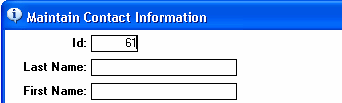 Shown is the top of the form titled Maintain Contact Information. The ID field is circled, and it displays the entry 61.