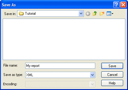 Shown is the Save as Type drop down list of the Save as dialog box. The type XML is highlighted.