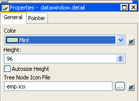 The TreeNodeIconFile property displays on the general property page for the detail band.
