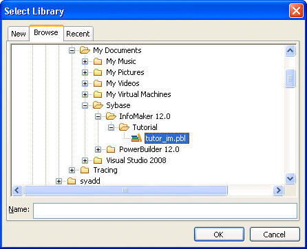 The sample shows the Browse tab page of the Select Library dialog box. Displayed is an open folder named 0 8 p b ls with the names of the many library files it contains indented beneath it. Each p b l file is marked by a building shaped icon that signifies a library.
