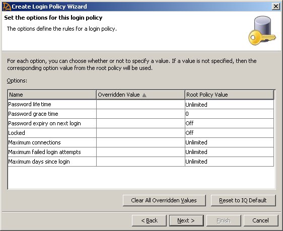 Login policy options dialog