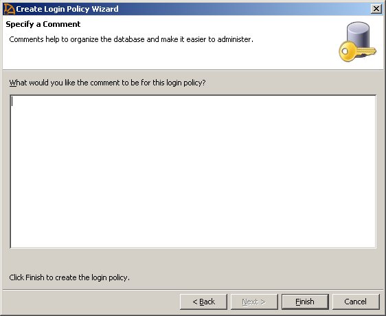 Login policy comments dialog