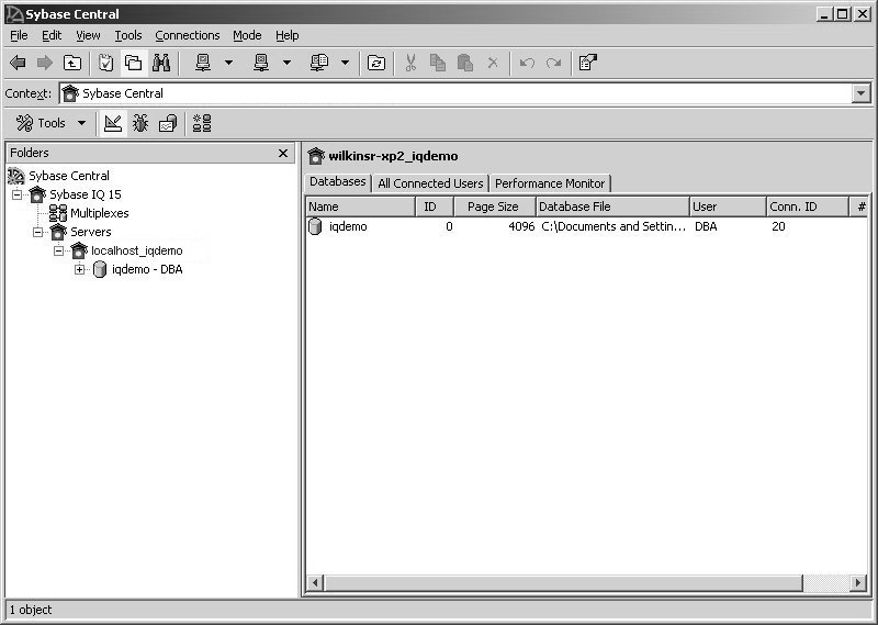 Sybase Central folder view