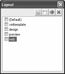 The sample shows the window that displays when you select Views > Layout. The choices shown in the sample are Default, which is selected, and Stacked Lists.