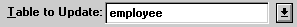 The sample shows the Specify Update Properties dialog box with the prompt Table to Update: and employee table selected in the single line of a scrollable list of tables.