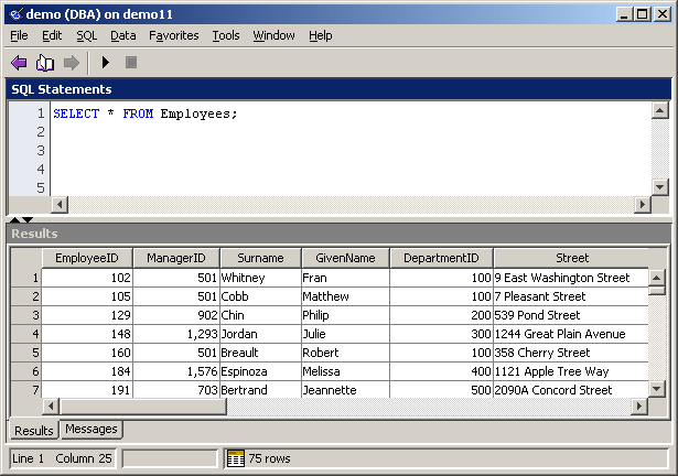 The Interactive SQL main window.