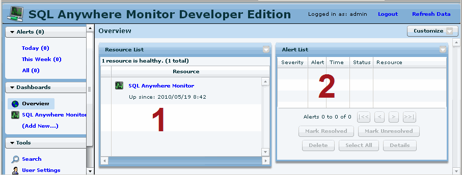 The Monitor with the default SQL Anywhere Monitor resource.