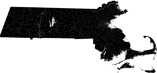 The SVG image representing the aggregate of zip code regions in the state of Massachusetts.