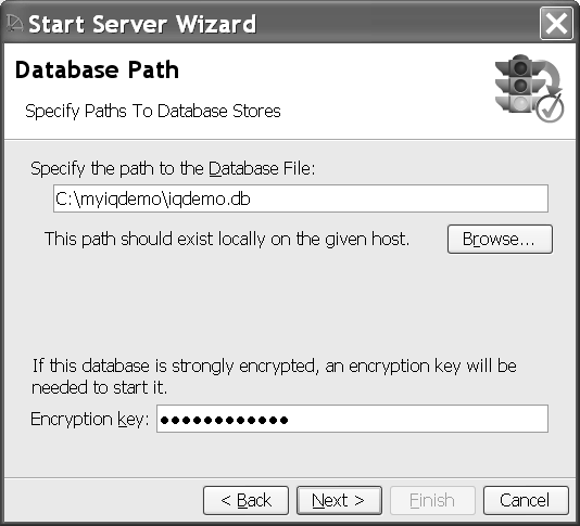 Shown is the database path information that includes a textbox for you to type the full path to the database file, which should exist on a local file system. Alternatively click the browse button to navigate to the location of the file