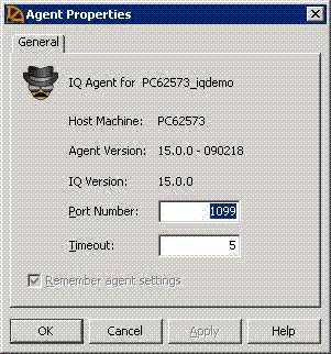 The Agent Properties screen verifies that the agent port is the one on which you started the agent.