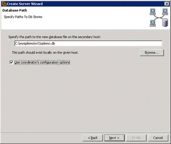 The Create Server Wizard Database Path screen specifies paths to Db Stores. All information on this page should be completed.