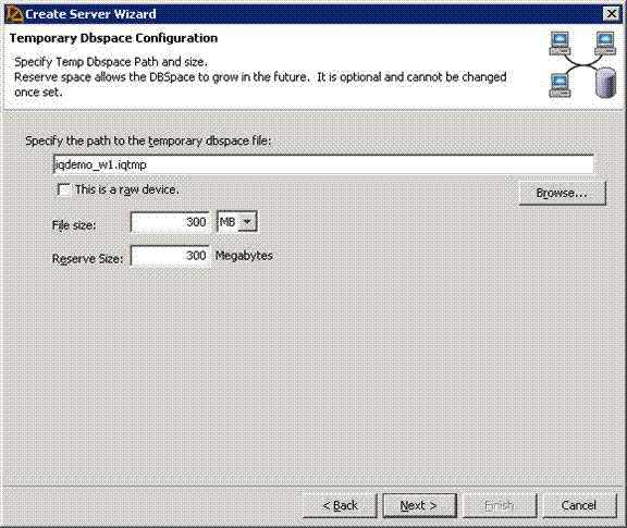 The Teporary DBspace Configuration page contains information to be provided.