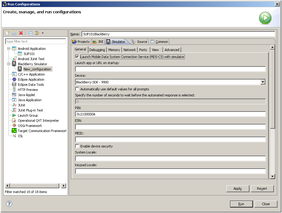 BlackBerry
                            Tutorial Run Configurations
                            Window