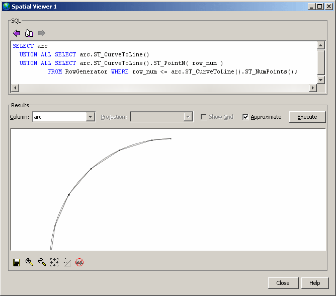 
        Screen capture of the spatial viewer showing the geometry created by the SQL statement.
       