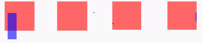 
       Four graphics with red square for each. First one shows blue rectangle partially overlapping the red square. Second one shows blue dot well outside the red square. Third one shows a blue dot on the boundary of the red square. Fourth one shows a line that follows along a portion of the boundary of the red square.
      