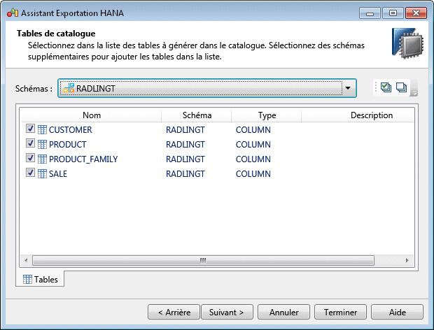 HANA Export - Tables