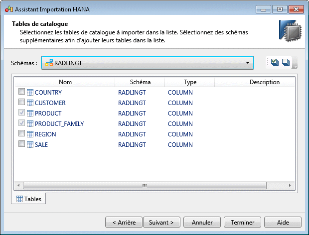 HANA Import - Tables