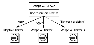 Image shows Adaptive Server contacting three remote servers individually. It is able to connect successfully to two of the servers, but the thirds connectionis a failure.
