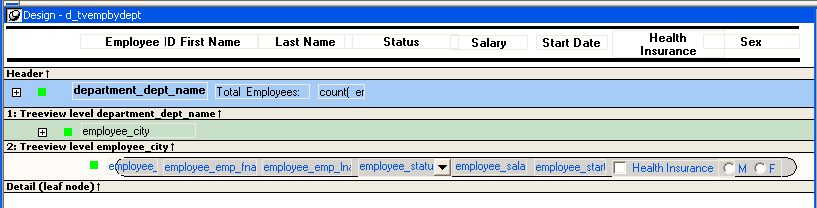 The Design View has additional bands and icons to represent nodes and the locations of optional picture icons.