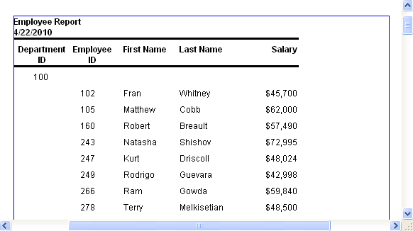 Shown is a preview of the report defined in the previous example.