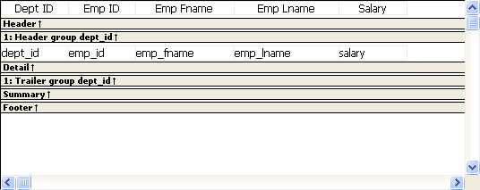 Shown is a Data Window with group header bands and trailer bands.