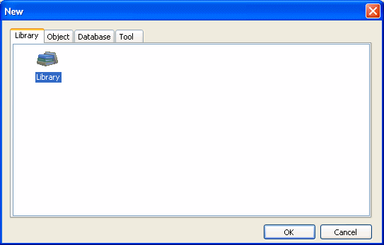 The sample shows the Library tab page of the New Dialog  box. Displayed is the icon for a library, which is a building with steps and a pair of closed doors.