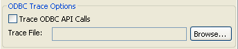 The sample shows an area titled O D B C Trace Options. It has a selected check box labeled Trace O D B C A P I Calls and a Trace File box with the entry c : backslash  temp backslash o d b c t r c e dot log.