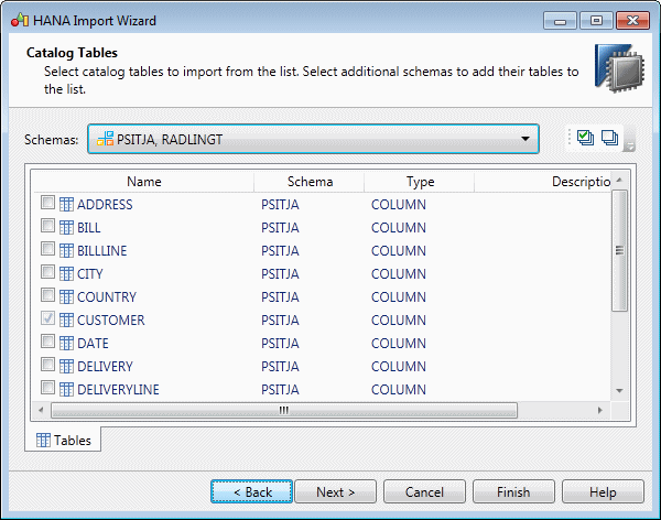 HANA Import - Tables