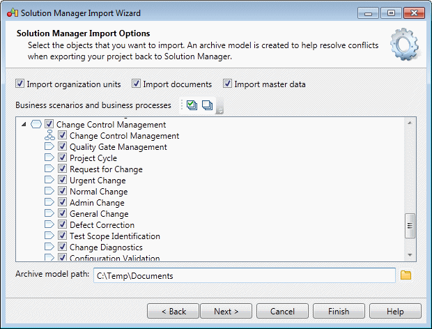 Solution Manager - Import Selection