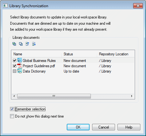 Library - Synchronization Dialog