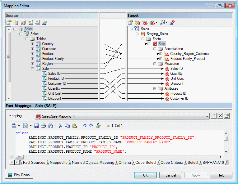 Mapping Example - Operational to Warehouse