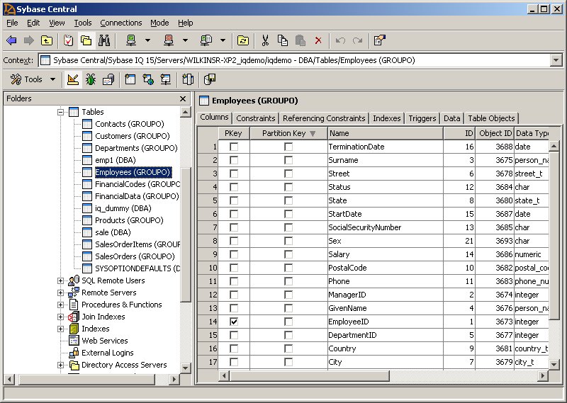 Sybase Central Table View