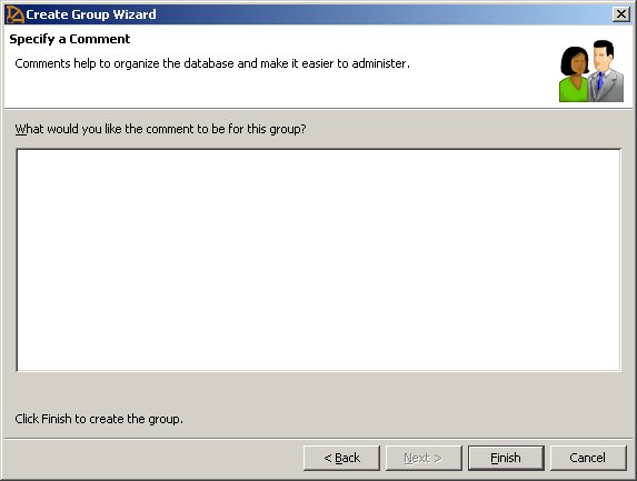 Group wizard comment dialog