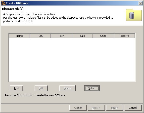 dbspace wizard dialog 2